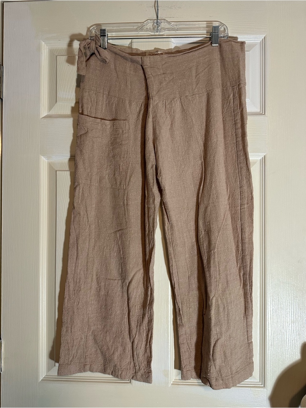 ZEMNA Women's Wide-Leg Linen-Style Pants in Light Taupe